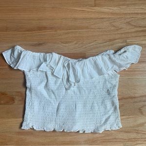 Zara White Off-Shoulder Ruffle Crop Top